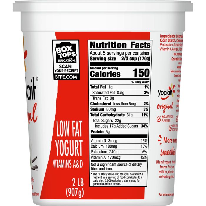 Yogurt nutrition milk yoplait whole fat facts greek low sugar label vs nutritional information value added vanilla food style oui